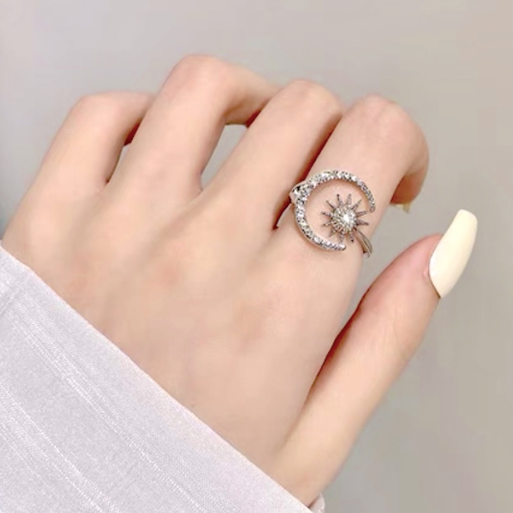 ❣️$25/3❣️ Rhinestones Moon N Star Ring - Picture 1 of 10